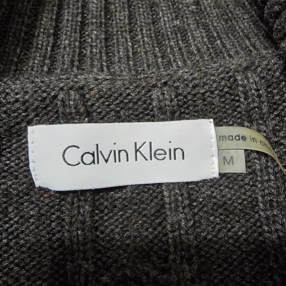 Calvin Klein Gray Faux Wrap Shawl Collar Cable Knit Sweater Dress Sz M - Picture 8 of 8